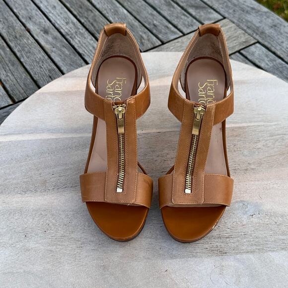Franco Sarto Women’s Myriad Tan Leather Zip Platform Heels Size 6.5 M Sandals - Picture 2 of 12